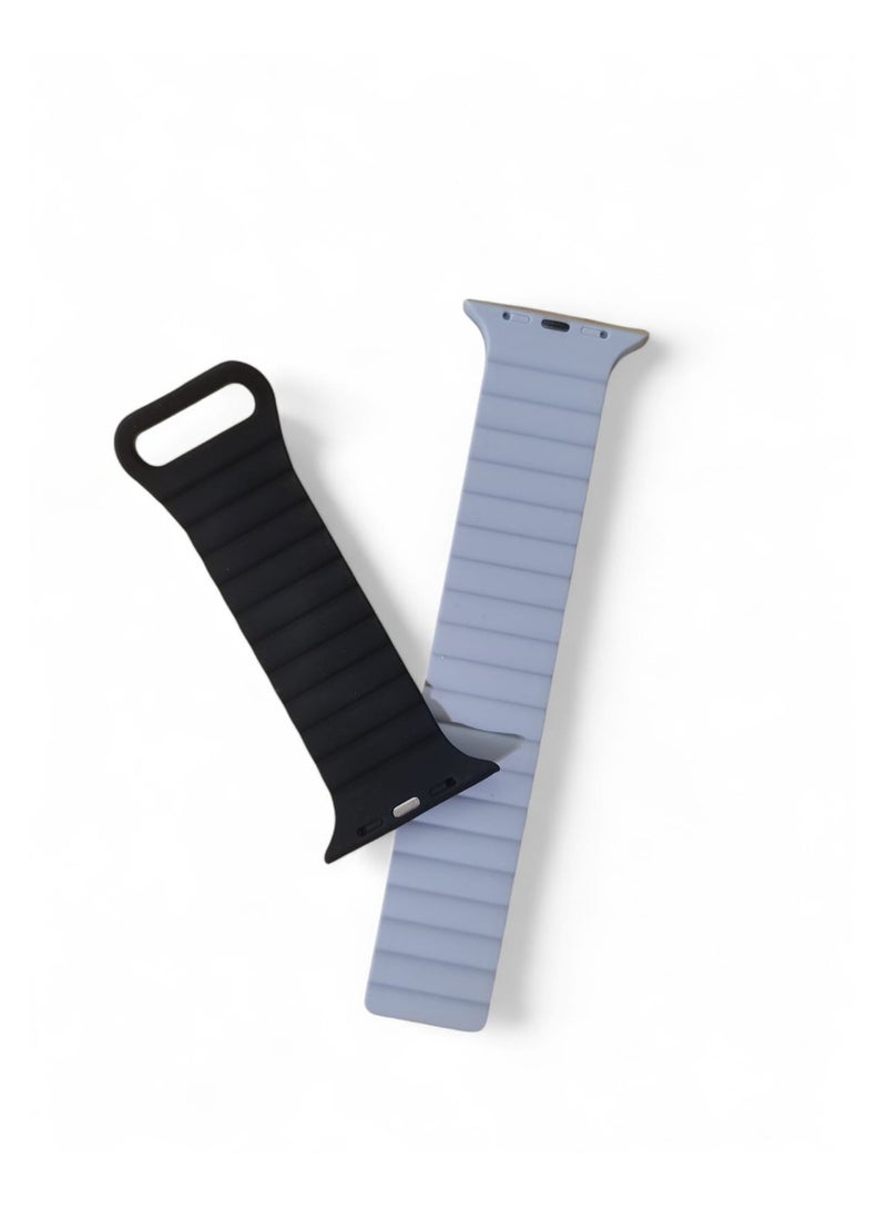 Silicone Loop Magnetic strap For Apple watch band 44mm 40mm 45mm 49mm 41mm 42 46mm Bracelet iWatch series 8 SE 6 7 Ultra 2 9 10 - Light Blue & Black - Image 1