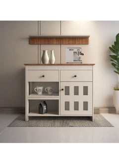 AGD Multipurpose Sideboard and Buffet Table for Kitchen and Living Room, Kitchen and Dining Room Console Cabinet, Large Kitchen Storage Cabinet with 2 Drawers, 2 Cabinets, 2 Shelves and High Hanging Shelf 106*40*130cm White  - Image 1