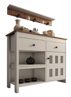 AGD Multipurpose Sideboard and Buffet Table for Kitchen and Living Room, Kitchen and Dining Room Console Cabinet, Large Kitchen Storage Cabinet with 2 Drawers, 2 Cabinets, 2 Shelves and High Hanging Shelf 106*40*130cm White  - Image 2