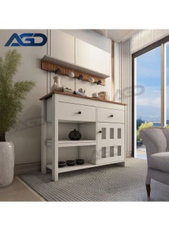 AGD Multipurpose Sideboard and Buffet Table for Kitchen and Living Room, Kitchen and Dining Room Console Cabinet, Large Kitchen Storage Cabinet with 2 Drawers, 2 Cabinets, 2 Shelves and High Hanging Shelf 106*40*130cm White  - Image 4