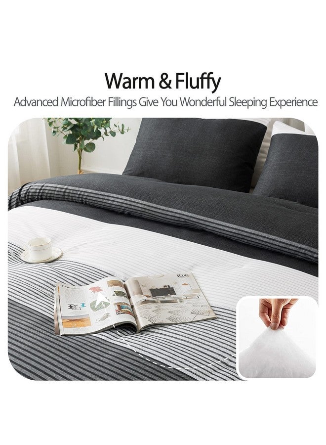 Andency Full Size Comforter Set,3 Pieces Black White Gray Patchwork Striped Comforter(79x90 Inch), Soft Microfiber Down Alternative Full Comforter Bedding Sets with Corner Loops - Image 3