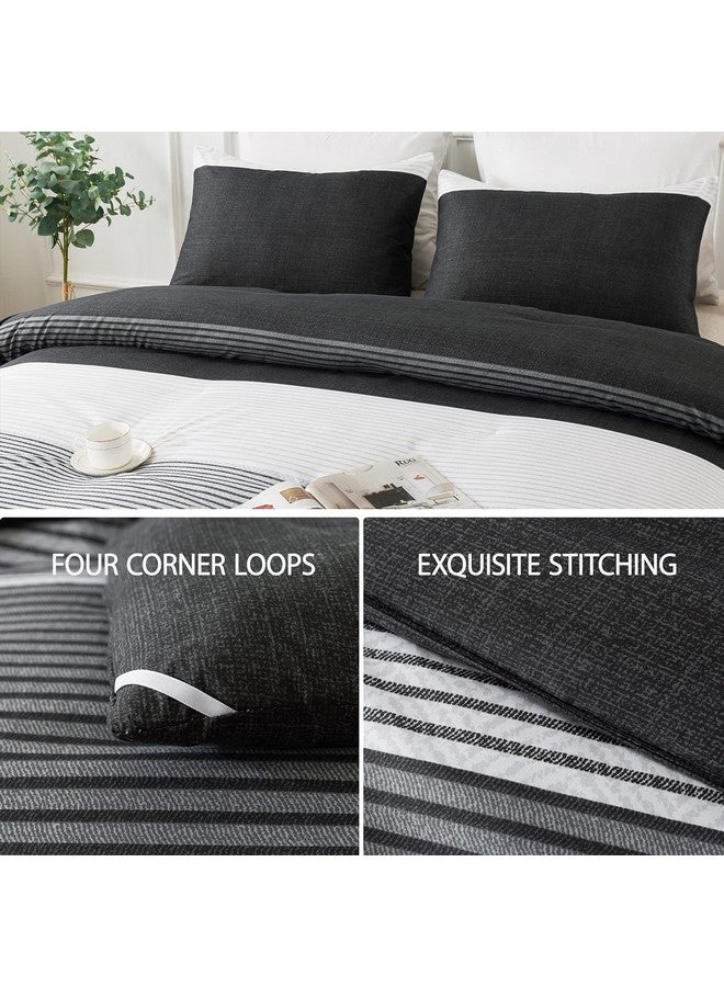 Andency Full Size Comforter Set,3 Pieces Black White Gray Patchwork Striped Comforter(79x90 Inch), Soft Microfiber Down Alternative Full Comforter Bedding Sets with Corner Loops - Image 5
