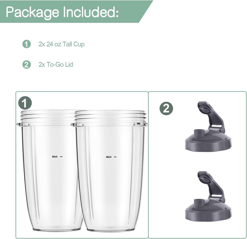 LVAINIT Blender Cups 24oz Cups with Flip-Top To-Go-Lids Fit for NutriBullet Blender 600W Pro 900W NutriBullet Replacement Parts - Image 2