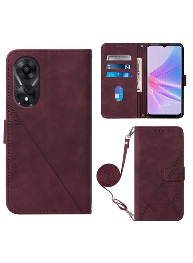 اس-توب جراب هاتف OPPO A78 / A58 كروس بودي من الجلد المنقوش ثلاثي الأبعاد - Image 1