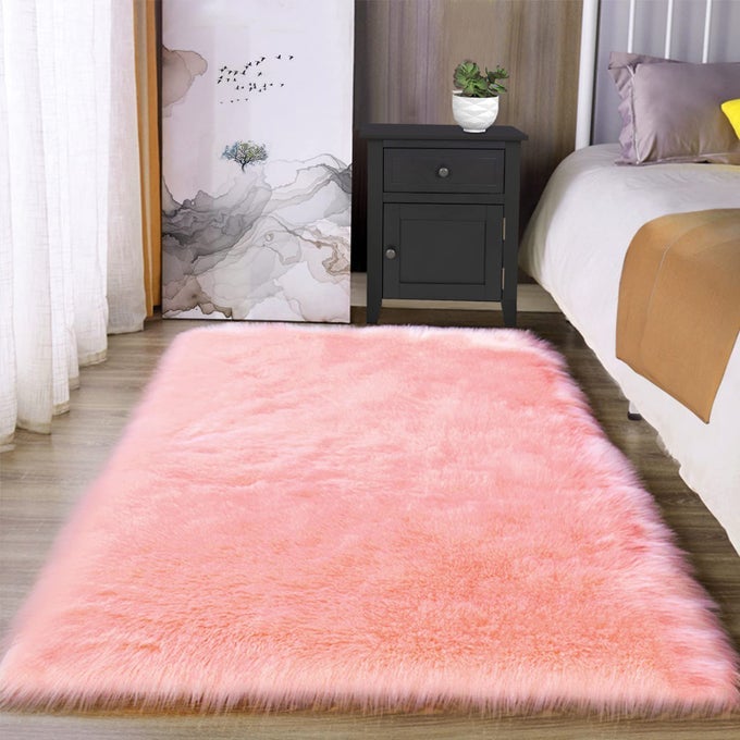 3X5 FAUX FUR SHEEPSKIN RUG FOR LIVING ROOM FUZZY RUGS FOR TEEN GIRLS BEDROOM DORM LUXURY ROOM DECOR PINK FUR RUGS RECTANGLE