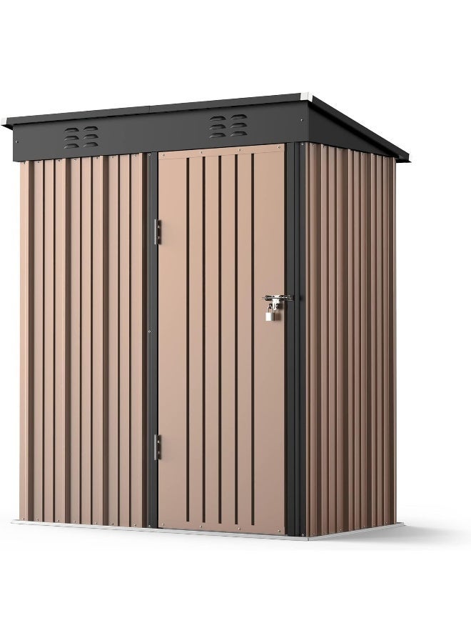 Egardenkart إي غاردن كارت، مخزن خارجي معدني - تان، 5x3 قدم | حظيرة حديقة مع باب قابل للقفل | خزانة تخزين خارجية لتخزين الحديقة | تخزين حظيرة خارجية (مع التركيب) - Image 1