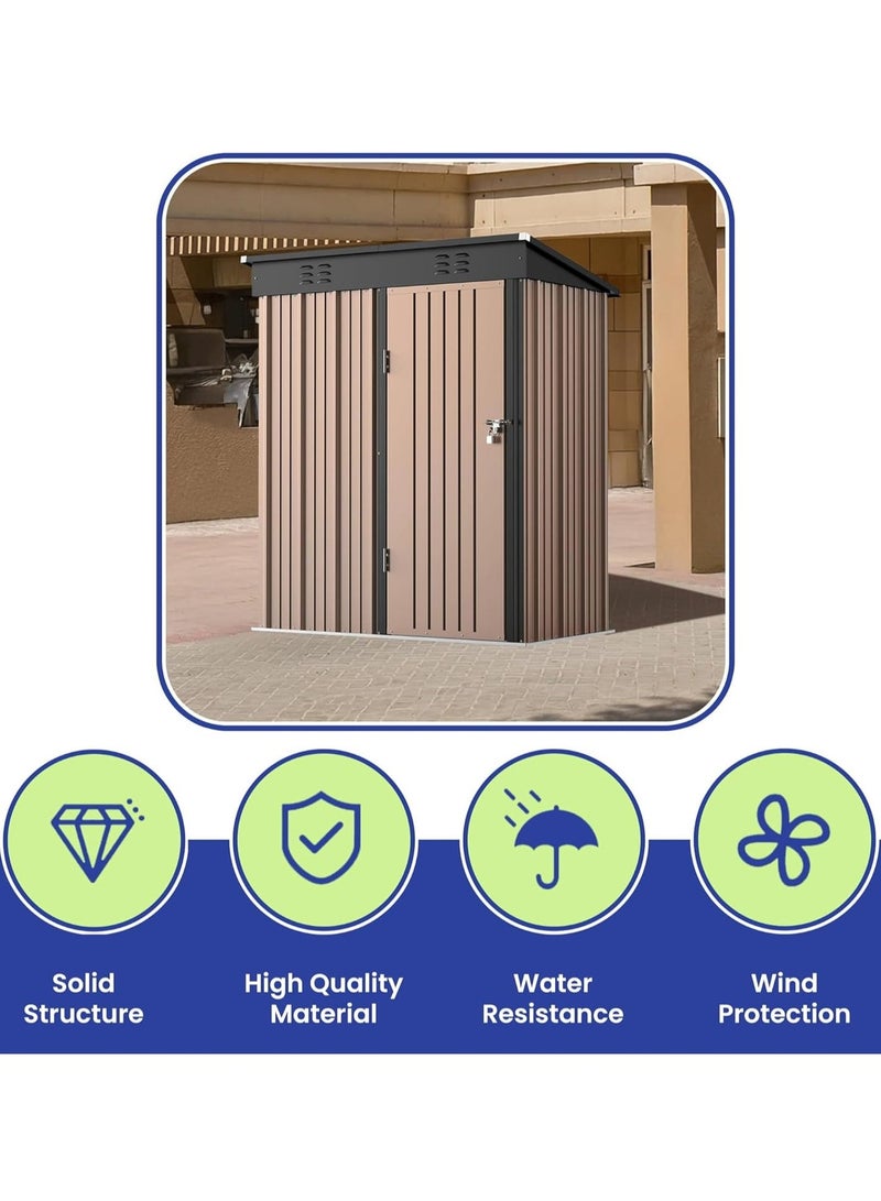 Egardenkart إي غاردن كارت، مخزن خارجي معدني - تان، 5x3 قدم | حظيرة حديقة مع باب قابل للقفل | خزانة تخزين خارجية لتخزين الحديقة | تخزين حظيرة خارجية (مع التركيب) - Image 2