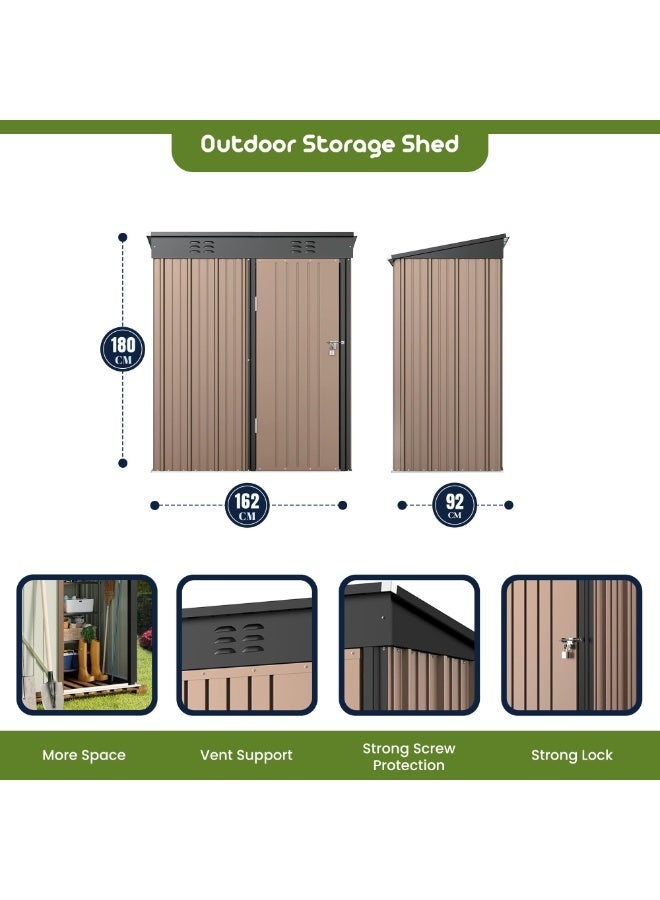 Egardenkart إي غاردن كارت، مخزن خارجي معدني - تان، 5x3 قدم | حظيرة حديقة مع باب قابل للقفل | خزانة تخزين خارجية لتخزين الحديقة | تخزين حظيرة خارجية (مع التركيب) - Image 3