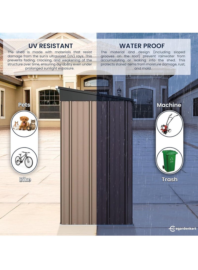 Egardenkart إي غاردن كارت، مخزن خارجي معدني - تان، 5x3 قدم | حظيرة حديقة مع باب قابل للقفل | خزانة تخزين خارجية لتخزين الحديقة | تخزين حظيرة خارجية (مع التركيب) - Image 4