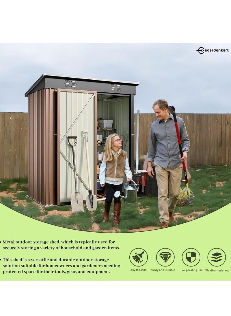 Egardenkart إي غاردن كارت، مخزن خارجي معدني - تان، 5x3 قدم | حظيرة حديقة مع باب قابل للقفل | خزانة تخزين خارجية لتخزين الحديقة | تخزين حظيرة خارجية (مع التركيب) - Image 5