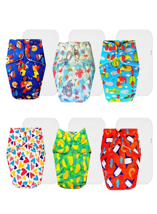 Dumbledo Premium Cloth Diaper with Cotton Insert (Pack of 6) | Hypoallergenic | 6-Layer Absorbent Pad | Easy to Clean | Designed by Moms | 3 Months - 3 Years | Unisex Baby - Image 1