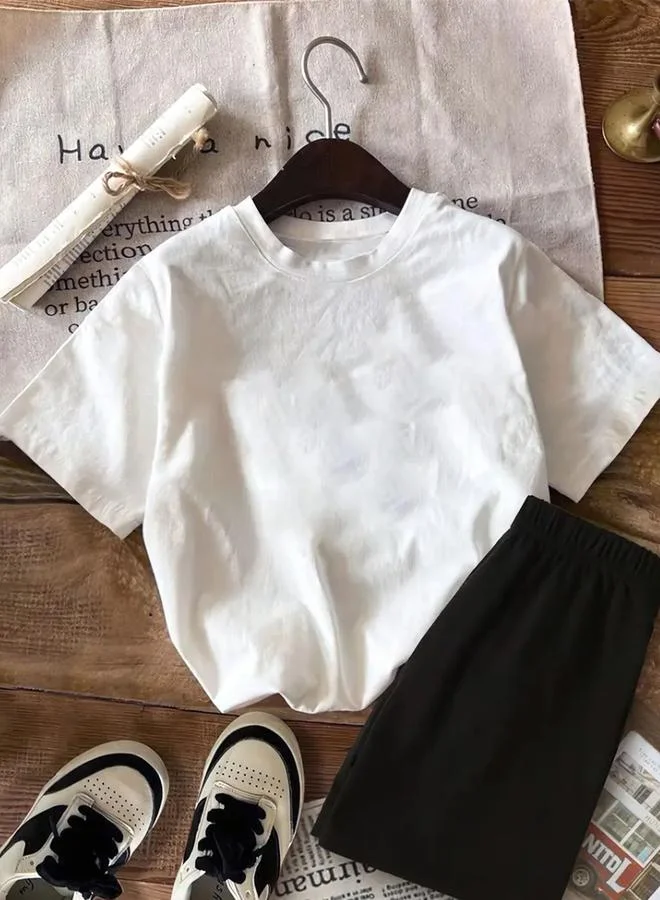 تايك تو Take Two Boys White Emoji Smile T-Shirt and Shorts Set