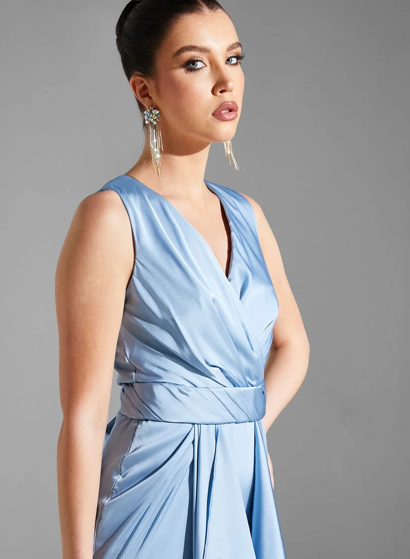 Iyra Surplice Neck Waterfall Trim Dress