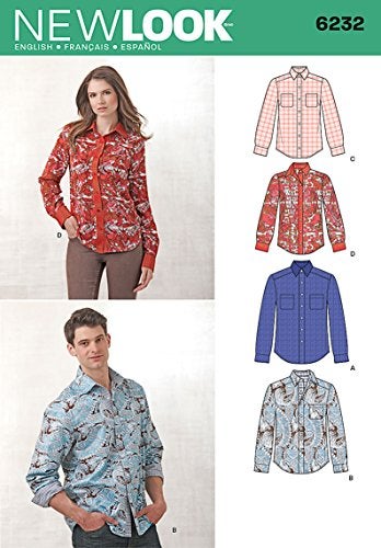 Simplicity Creative Patterns New Look 6232 Misses' and Men's Button Down Shirt, A (8-18/X-Small-X-Large) - Image 1