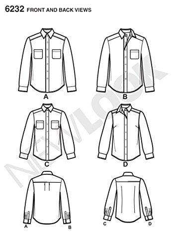 Simplicity Creative Patterns New Look 6232 Misses' and Men's Button Down Shirt, A (8-18/X-Small-X-Large) - Image 3