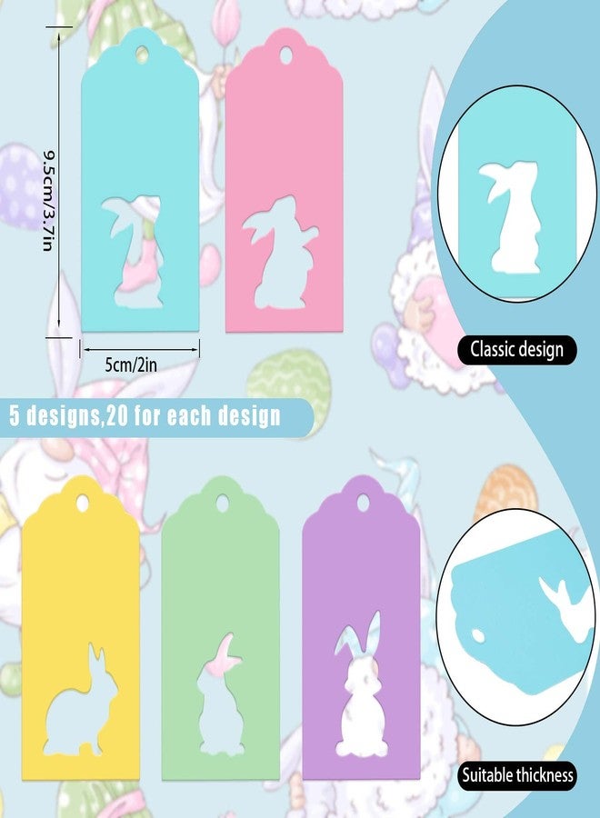 وولاين مجموعة من 100 بطاقة هدايا ورقية لعيد الفصح من والين، بتصميم أرنب ملون مجوف، مع خيط من الجوت، متوفرة بخمسة ألوان، تُستخدم كبطاقات تعريفية لتغليف الهدايا وتزيين حفلات عيد الفصح. - Image 2