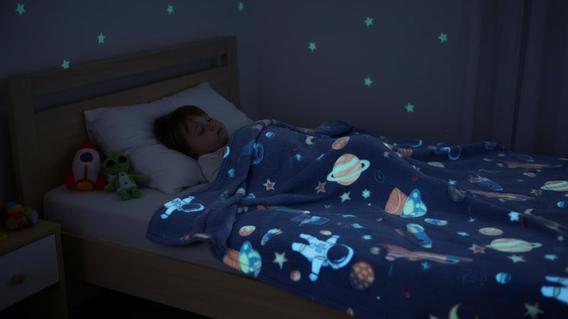 Butterthief Glow in The Dark Radium Blanket for Kids Super Soft & Warm Glowing Blanket for Toddler (100x150 cm, 0-8 Year) (Astronaut Blue) - Image 1