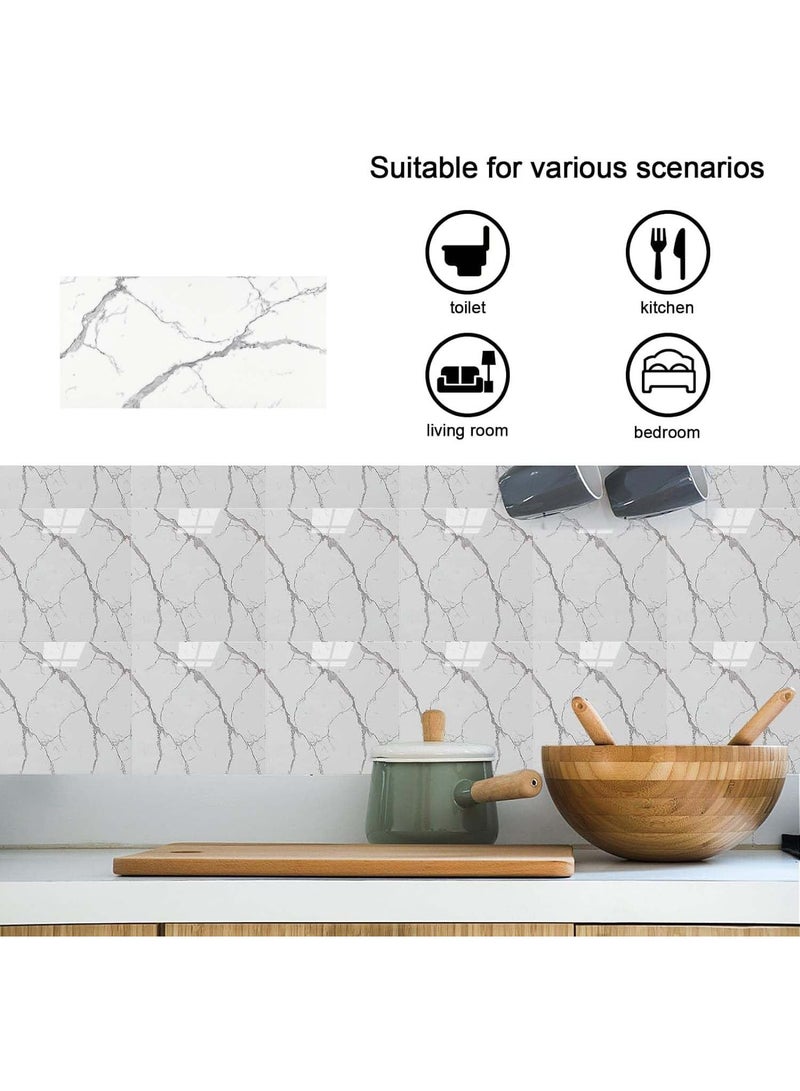 16 قطعة من ملصقات البلاط الرخامي ملصق جداري عتيق للأرضيات للحمام والمطبخ باكسبلاش مقاوم للماء ومضاد للزيت DIY ذاتي اللصق ملصقات جدارية جديدة من PVC لديكور المنزل 15 × 30 بوصة أبيض - Image 2