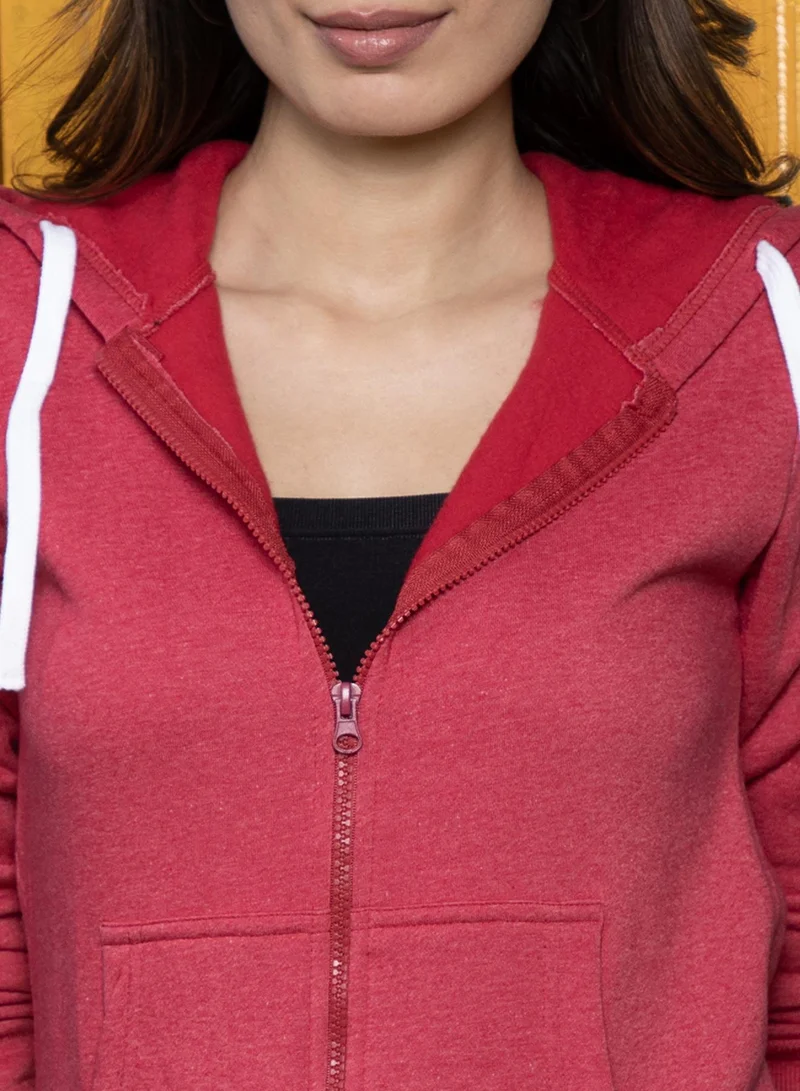 كامبوس سوترا Women's Rose Red Solid Zip-Front Hoodie