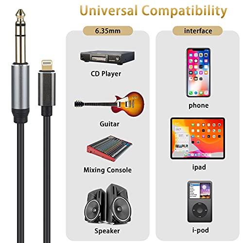 WORLDBOYU Lightning to 1/4 inch 6.35mm TRS Audio Stereo Cable for iPhone12/12 Pro/X/XS/XR/8/7/iPad/iPod, Amplifier, Speaker, Headphone, Mixer 3.3 FT - Image 2
