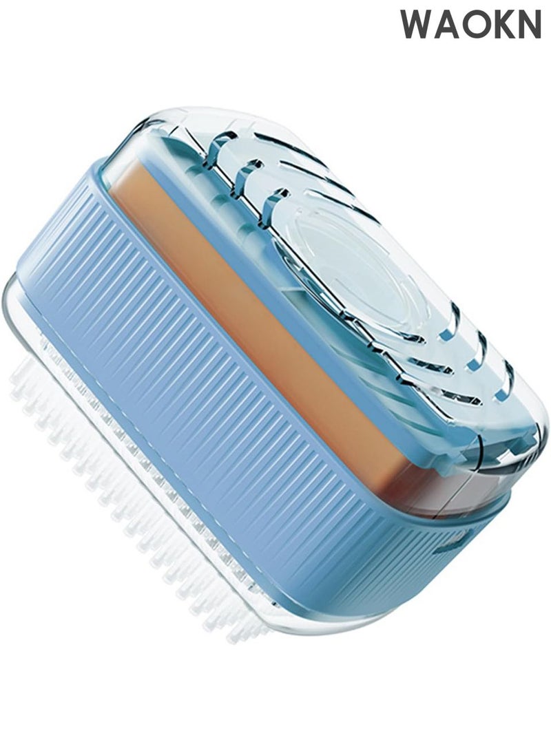 WAOKN Multifunctional Laundry Soap Box for Soap Holder,Portable Scrubbing Soap Dispenser Roller Soap Cleaning Storage Foaming Box for Home Bathroom Kitchen,Laundry Cleaning Brush Soap Box (Blue) - Image 1