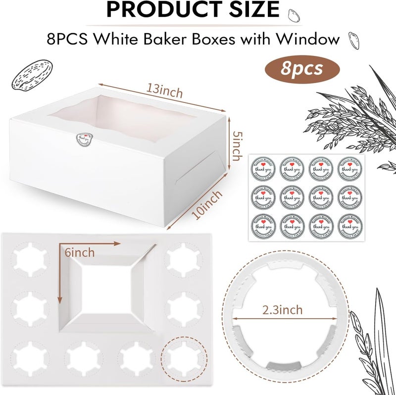 JCD 9 Holes Fit 8 Cupcakes and 1 Mini Cake Box Combo,8 sets of Cake Boxes, Pastry Sweets Bento Box, Cupcake Combo Box with Stickers(1+8/8pcs) - Image 3