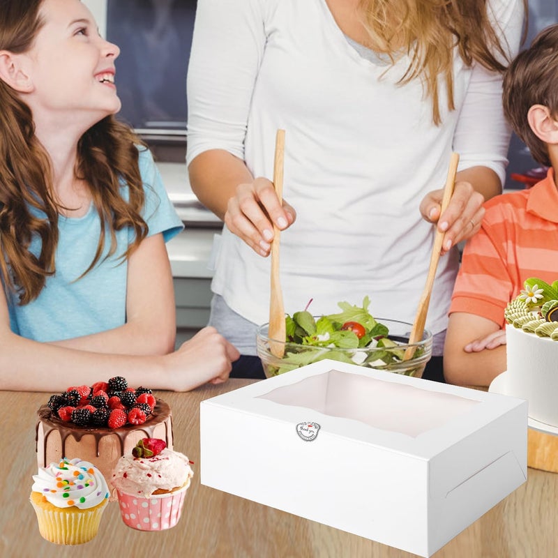 JCD 9 Holes Fit 8 Cupcakes and 1 Mini Cake Box Combo,8 sets of Cake Boxes, Pastry Sweets Bento Box, Cupcake Combo Box with Stickers(1+8/8pcs) - Image 4