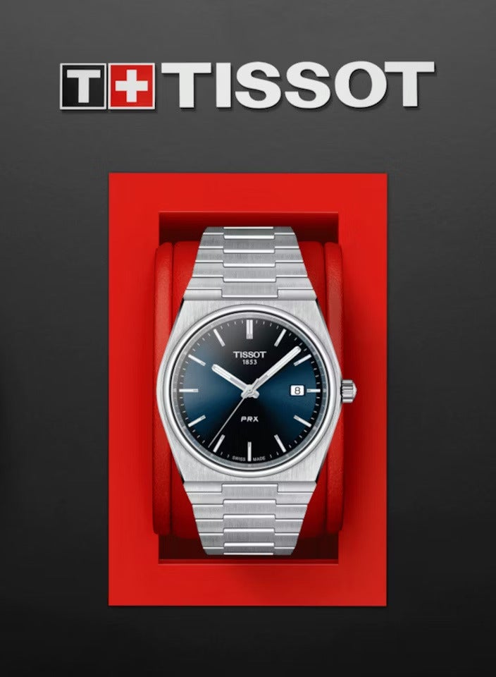 TISSOT ساعة تيسوت PRX بقرص أزرق من الفولاذ المقاوم للصدأ 40 مم للرجال - T137.410.11.041.00 - Image 5