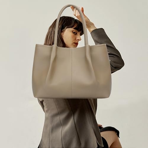 KKXIU Tote Bag for Women Vegan Leather Shoulder Purse Large Capacity Travel Bag (Khaki) - Image 4