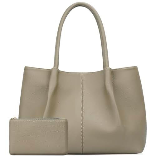 KKXIU Tote Bag for Women Vegan Leather Shoulder Purse Large Capacity Travel Bag (Khaki) - Image 1