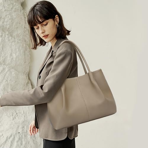 KKXIU Tote Bag for Women Vegan Leather Shoulder Purse Large Capacity Travel Bag (Khaki) - Image 3