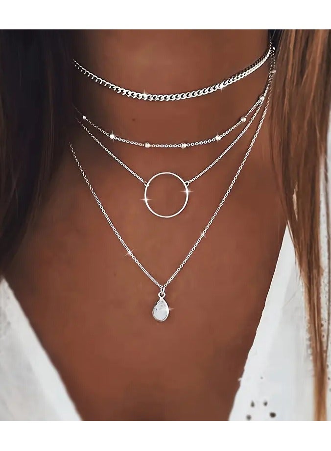 Home Clearance Sale Hot Selling Women's Necklace 1pc Fashionable and Exquisite Geometric Circle Multi-Layer Water Drop Necklace - Image 1