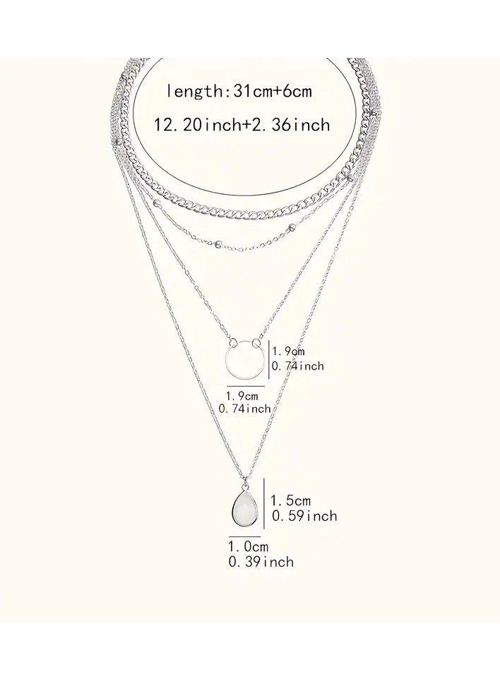 Home Clearance Sale Hot Selling Women's Necklace 1pc Fashionable and Exquisite Geometric Circle Multi-Layer Water Drop Necklace - Image 3