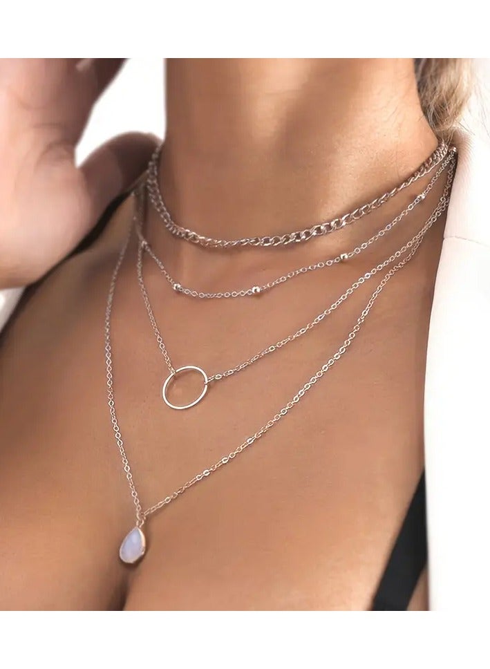 Home Clearance Sale Hot Selling Women's Necklace 1pc Fashionable and Exquisite Geometric Circle Multi-Layer Water Drop Necklace - Image 4