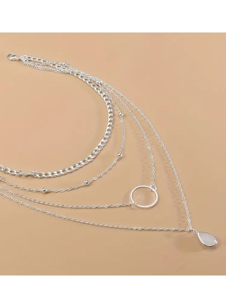 Home Clearance Sale Hot Selling Women's Necklace 1pc Fashionable and Exquisite Geometric Circle Multi-Layer Water Drop Necklace - Image 5
