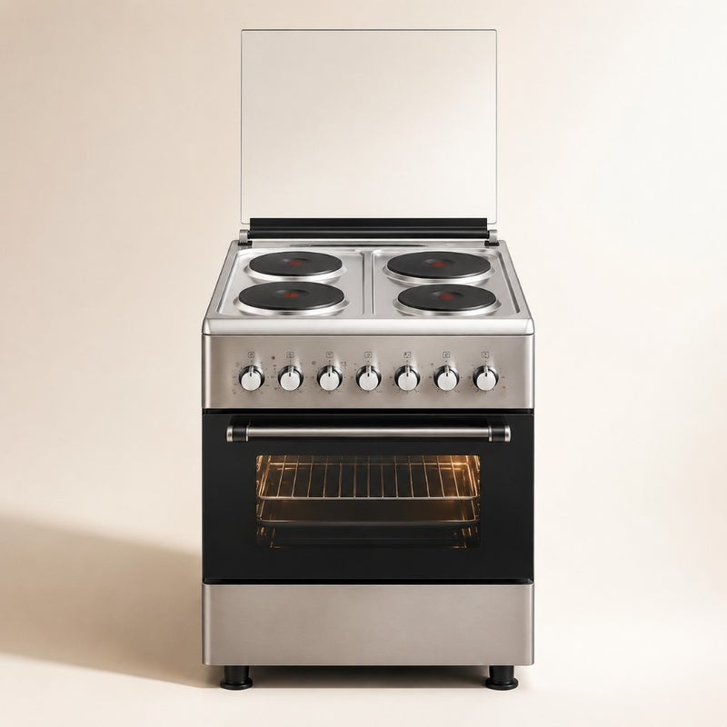 60x60cm 4 Burner Electric Extra Wide Cooking Range for Kitchen Use, Stainless Steel, Black, Total Safety with Oven Grill UpDown Heating Auto Burner Inside Oven Light Timer - Image 4