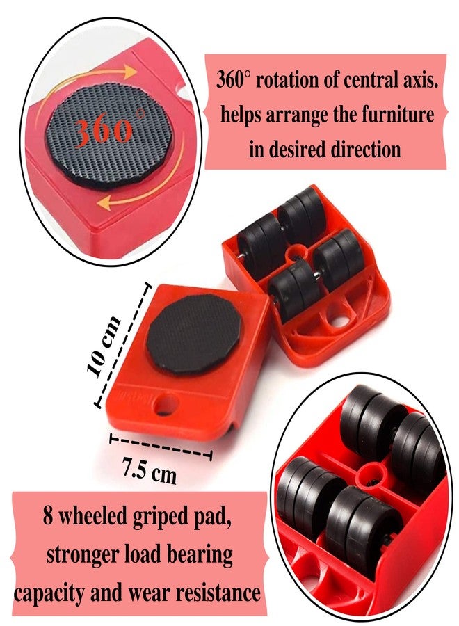 DRUDRAYA Furniture Lifter Mover Tool Set | Heavy Duty Furniture Shifter | Moving Roller Wheel Set for Interior Small & Long Washing Machines, Fridge, Sofa | Max Up for 150KG, 360° Rotatable Pads - Image 3