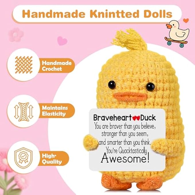 RoomyRoc Inspirational Crochet Duck, Positive Affirmation Duck Toy for Anxiety & Stress Relief, Handmade Mental Health Gifts for Women Men, Cute Home Office Desk Decor for Adults Teens - Image 5