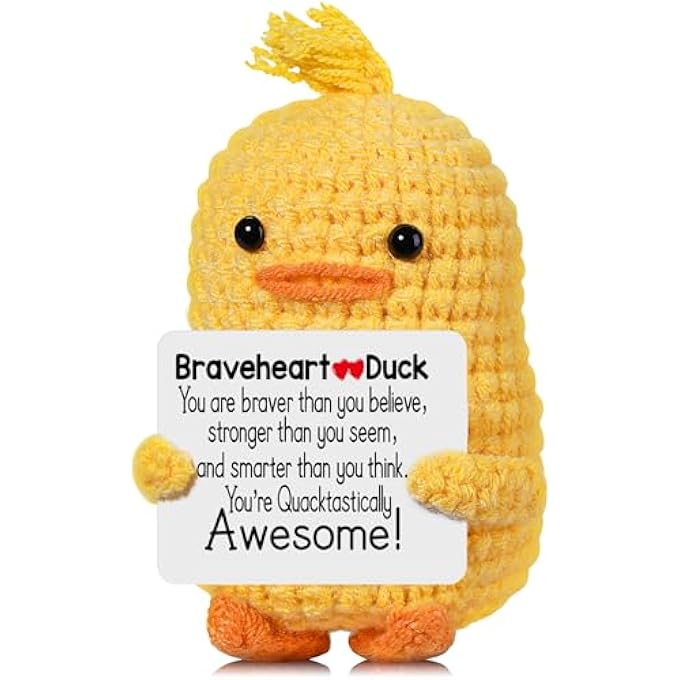RoomyRoc Inspirational Crochet Duck, Positive Affirmation Duck Toy for Anxiety & Stress Relief, Handmade Mental Health Gifts for Women Men, Cute Home Office Desk Decor for Adults Teens - Image 1
