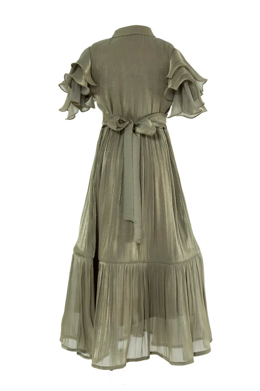 Amri Olive Ruffle Sleeve Dress