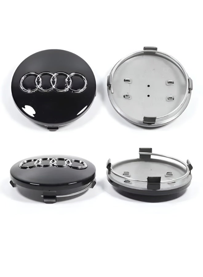 Audi 4 Pcs 68mm Black Car Wheel Center Hub Caps for Audi | Easy Snap-Fit Alloy Wheel Center Caps - Image 2