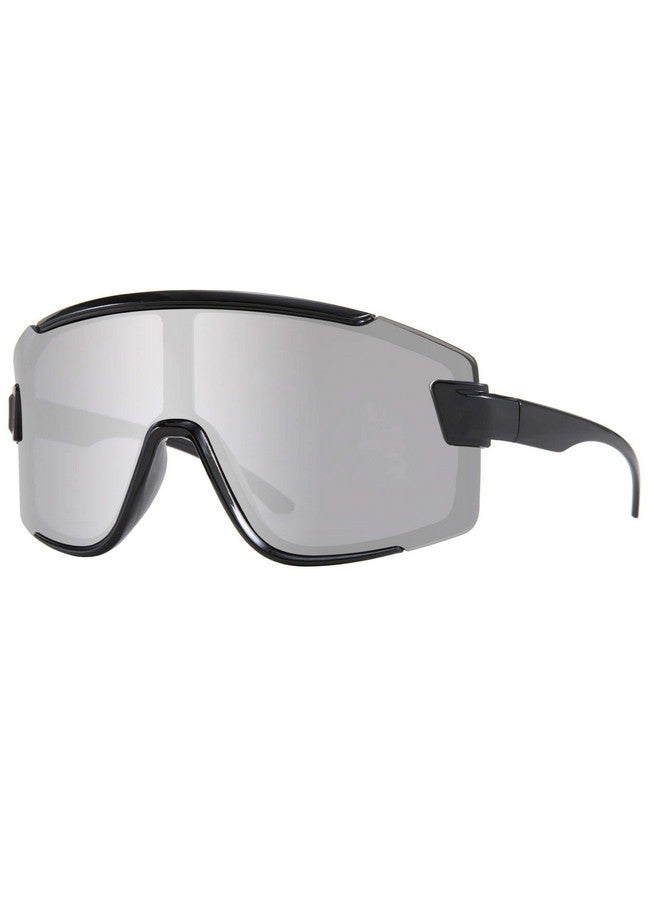 Karsaer نظارات شمسية كارسير الكبيرة مع إطار أسود وعدسات مرآة بيضاء للرجال والنساء، نظارات فيستيفال، نظارات شمسية للدراجات والتزلج B5019 - Image 1