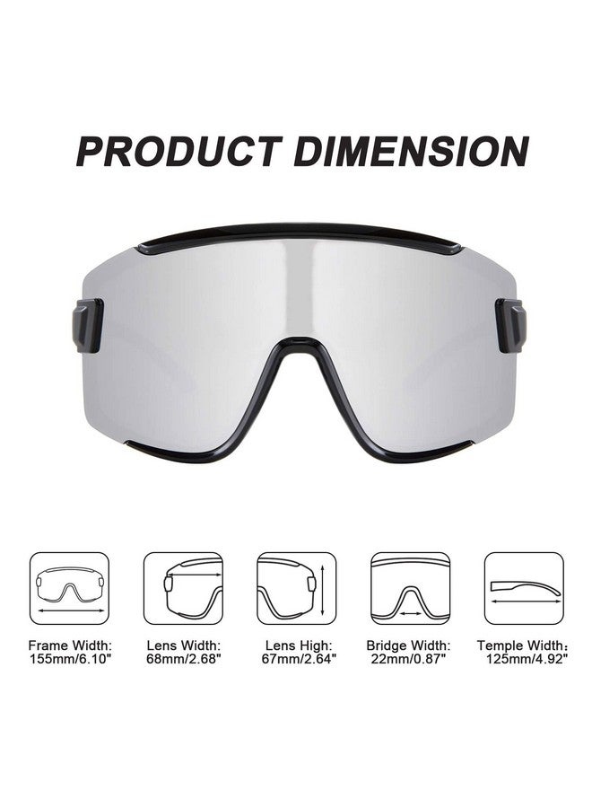 Karsaer نظارات شمسية كارسير الكبيرة مع إطار أسود وعدسات مرآة بيضاء للرجال والنساء، نظارات فيستيفال، نظارات شمسية للدراجات والتزلج B5019 - Image 4