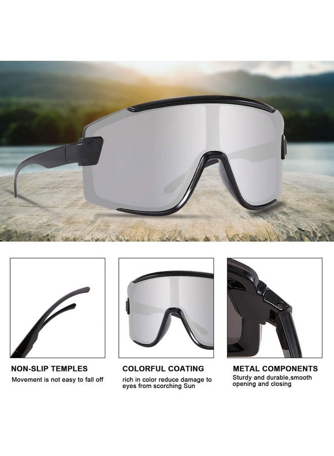 Karsaer نظارات شمسية كارسير الكبيرة مع إطار أسود وعدسات مرآة بيضاء للرجال والنساء، نظارات فيستيفال، نظارات شمسية للدراجات والتزلج B5019 - Image 5