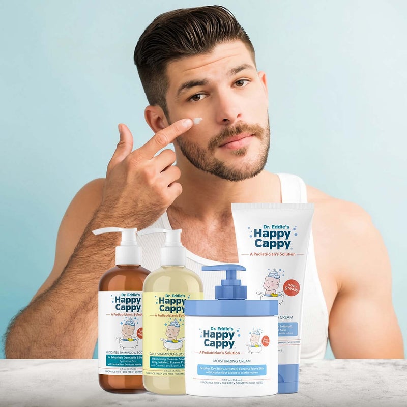 Happy Cappy 3-Step Skincare Bundle - Baby Dandruff Shampoo, Moisturizing Eczema Body Wash & Lotion for Kids, Toddlers & Adults - Medicated & Daily Shampoo (8oz Each), Moisturizing Cream (6oz & 12oz) - Image 4