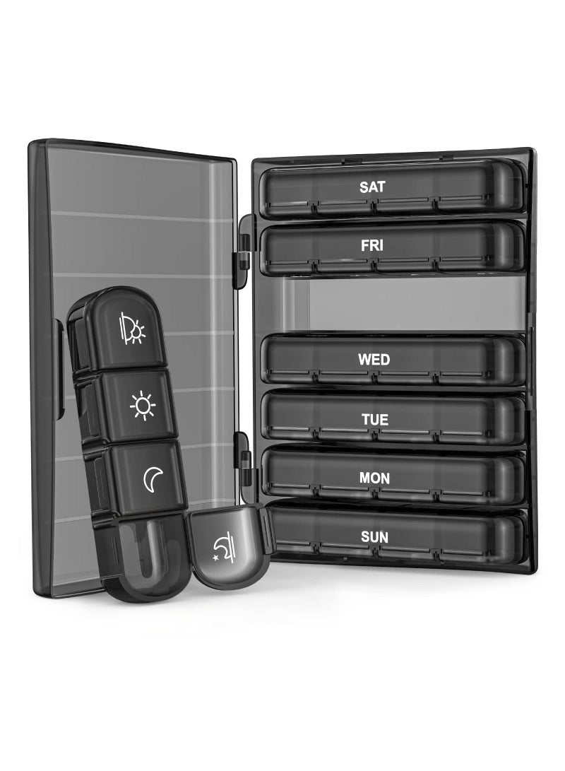 NIBEMINENT Weekly Pill Organizer 4 Times a Day with 7 Daily Large Box Cases to Hold Fish Oils Vitamins Supplements Medication - Image 1