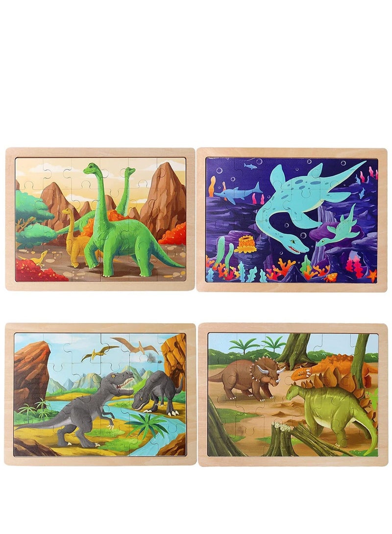 Wooden Dinosaur Puzzles for Ages 3-5.4 Packs 24 PCs Jigsaw Preschool Educational Brain Teaser Boards Toys Montessori - Image 2