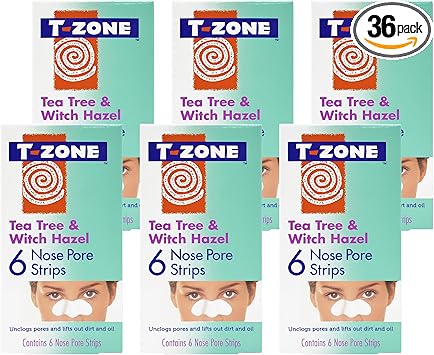 TZone 6 x 6 Multipack of Tea Tree Witch Hazel Nose Pore Strips Specially Formulated to Lift out Dirt Help to Remove Impurities and Excess Oil Unclog Pores Tightens Pores and Keep Skin Clear