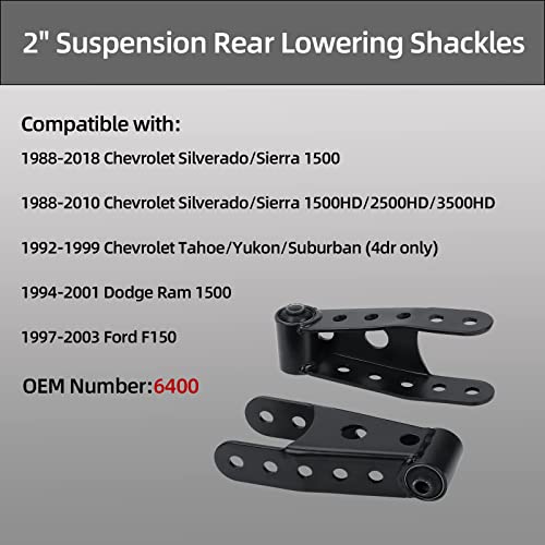 Parfyter 2" Suspension Rear Lowering Shackles Drop Shackle Kit 6400 Compatible with Ford F150 Dodge Ram Chevy Silverado Tahoe GMC Sierra Yukon - Image 3