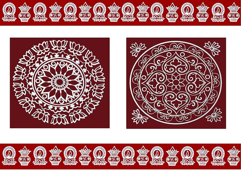 ABS HERBALS : Rangoli Sticker, kolam Sticker - Traditional Art/Design PVC Self Adhesive Sticker for: Pooja Room, Home Entrance, Wall, Tile, Floor – [MEROON] [Modal : MM2P2] - Image 1